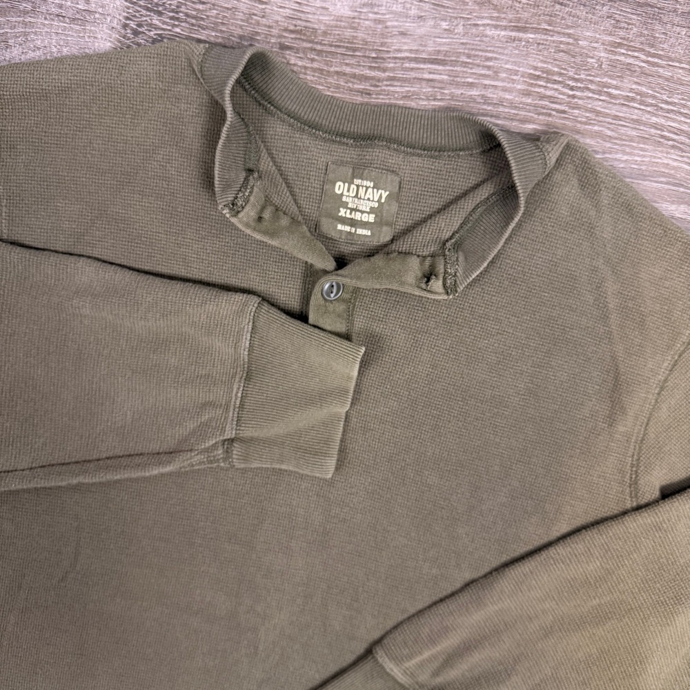 VTG Y2K Old Navy‎ Mens Thermal Henley Shirt XL Green Waffle Knit Grunge Skate